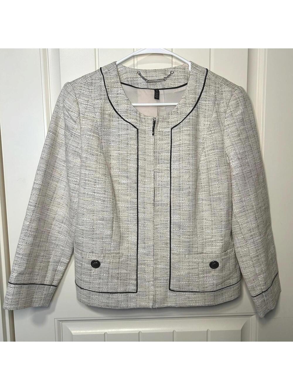 WHBM Tweed Zip Coat Jacket Cotton Blend Blazer 12
